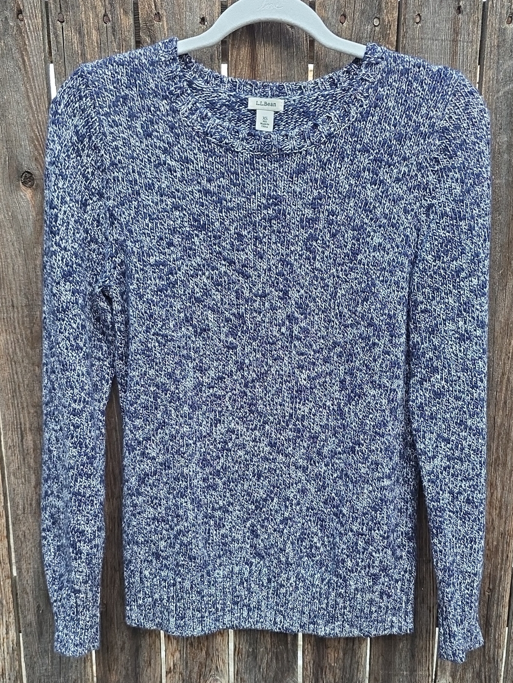 L.L. Bean 100% Cotton Women's Navy and White Marled Crewneck Sweater